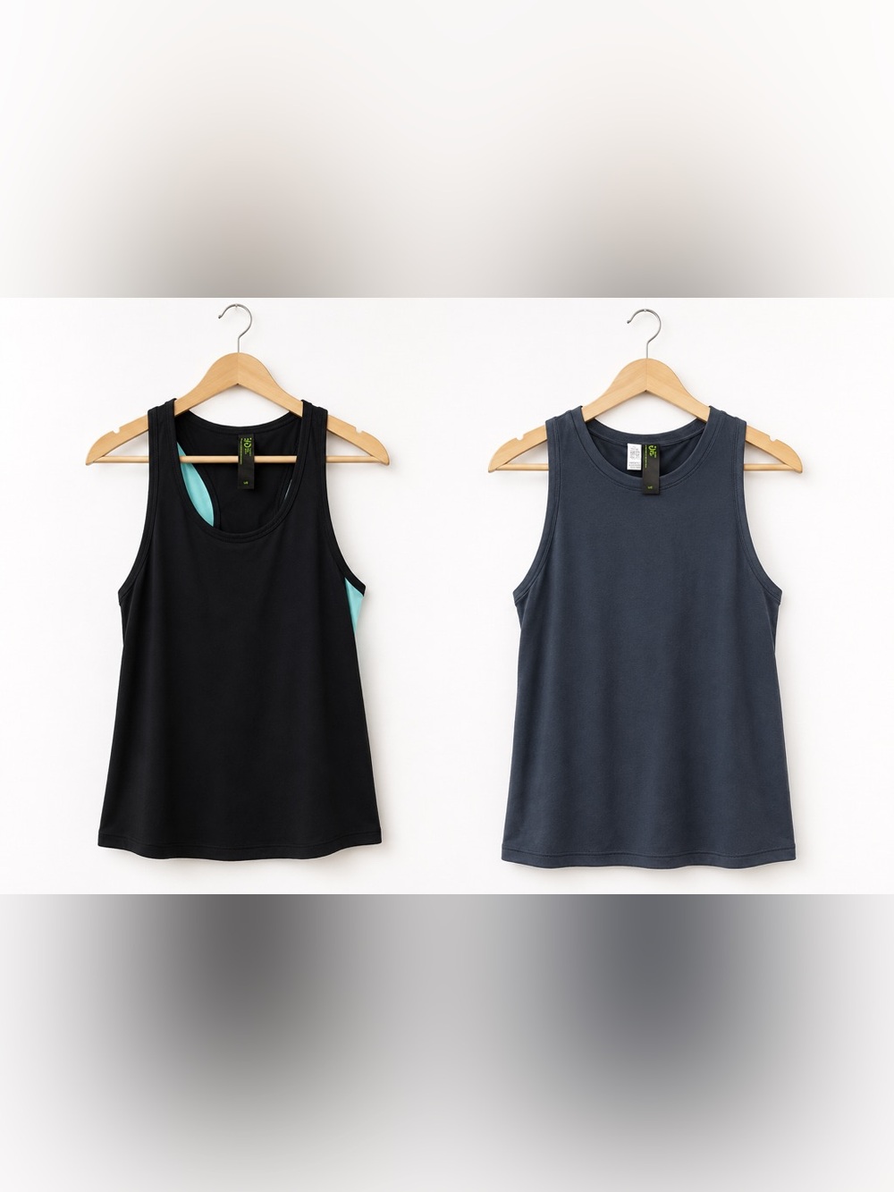 Unbranded Women’s Black Tank Top with Aqua Accent & Charcoal Sleeveless Top Duo
